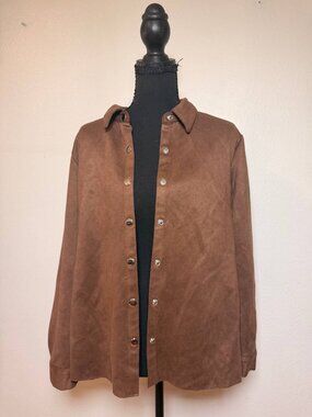 Hasting & Smith Brown Faux Suede Shacket Snap Button Western 70s Boho Petite S
